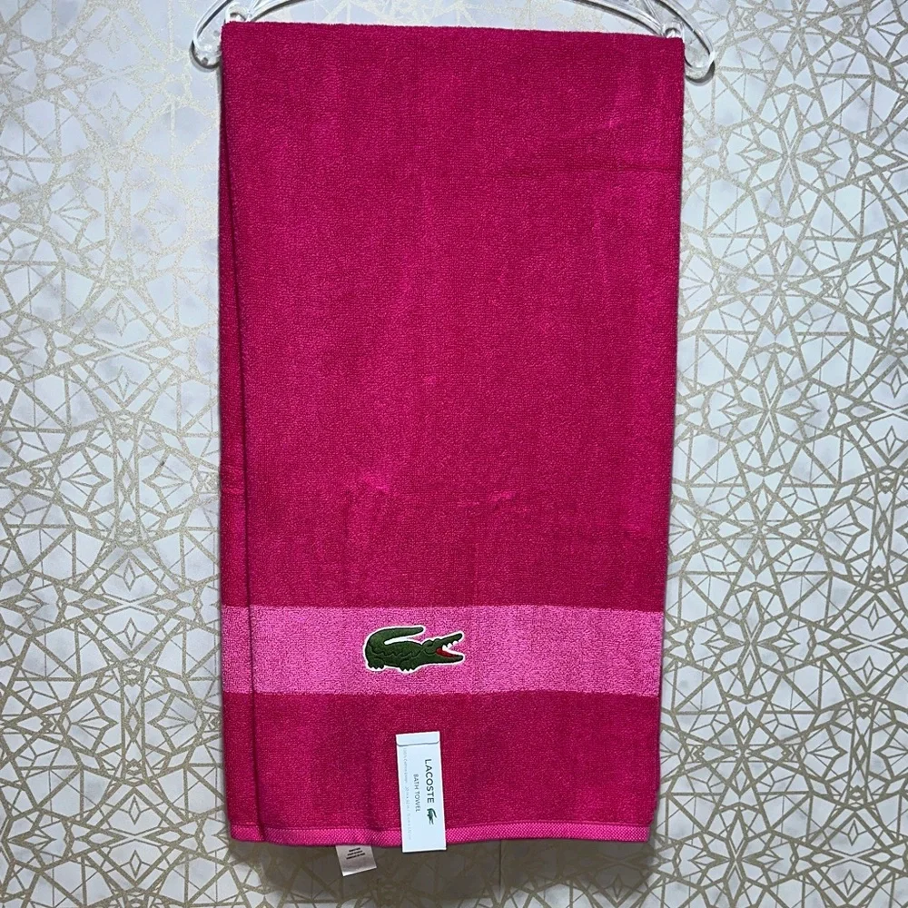 Lacoste Pink Bath Towel with Logo
